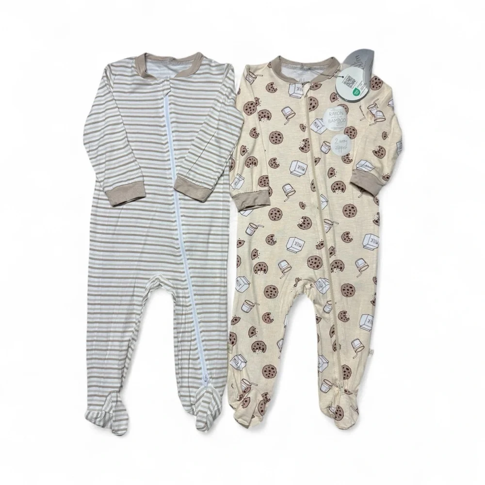 Milkberry | Baby Boy Girl Footed Bamboo Pajamas- Milk and Cookies Print | 6-9M